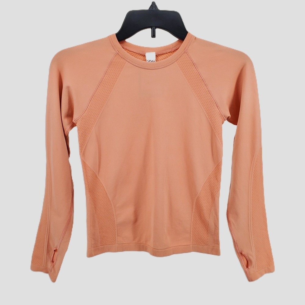 DSG‎ Girls S Seamless Long Sleeve Athletic Top Peach Moisture Wicking Thumbholes